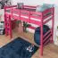 Hochbett 90 x 190 cm, "Easy Premium Line" K22/n, Buche Massivholz rosa lackiert, teilbar