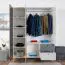 Jugendzimmer - Drehtürenschrank / Kleiderschrank Syrina 05, Farbe: Weiß / Grau / Eiche - Abmessungen: 202 x 153 x 55 cm (H x B x T)