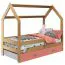 Bettrahmen für Kinder / Kinderbett mit Rausfallschutz 80 x 160 cm | Massivholz: Kiefer | Natur Lackiert | inkl. Schublade und Lattenrost Abbildung