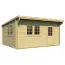 Holz-Gartenhaus 4,4 x 5 Meter (inkl. Dach) | 2 Fenster | 40 mm Blockbohlen |natur unbehandelt | Flachdach | inkl. Fußboden | aus nordischer Fichte Abbildung