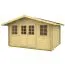 Holz-Gartenhaus 3,5 x 4,34 Meter (inkl. Dach) | 2 Fenster | 28 mm Blockbohlen |natur unbehandelt | Satteldach | inkl. Fußboden | aus nordischer Fichte Abbildung