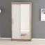 120 cm breiter Schiebetürenschrank mit 2 Türen | 5 Fächer | 2 Kleiderstangen | Farbe: Sonoma Eiche / Weiß Abbildung