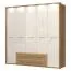 227 cm breiter Kleiderschrank mit 5 Türen, 8 Fächern und 2 Schubladen | Farbe: Beige | Tiefe: 56 cm Abbildung