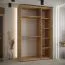 Platzsparender Schiebetürenschrank Mina in Eiche/Schwarz, viel Stauraum, 235,2 x 150 x 60 cm, Vorderseite aus Laminat Platten, Anti Staubbürsten