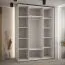 Weißer Schiebetürenschrank Mina, Schwarze Lamellen, Schwarzer Stahlgriff, platzsparend, viel Stauraum, Anti Staubbürsten, 235,2 x 180 x 60 cm