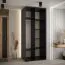 1,2 Meter breiter Kleiderschrank Mina mit Schiebetüren in Schwarz/Weiß gehalten, moderne Optik, viel Stauraum, Lamellen in Schwarz, Anti Staubbürsten