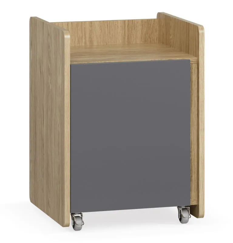 Rollcontainer | Farbe: Eiche / Graphit | 1 Tür | Maße: 40 x 40 x 55 cm | abschließbare Tür | 2 Fächer | inkl.. Bremsen | 4 Rollen | Soft-Close-Funktion