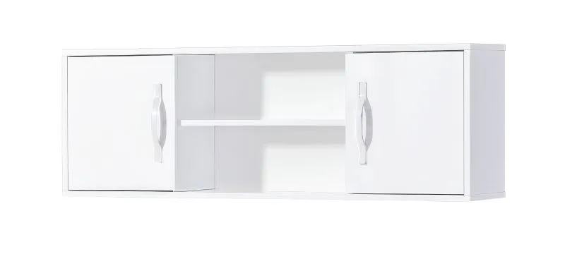 Hängeschrank mit 4 Fächern | Metallgriffe | 120 x 25 x 40 cm | Farbe: Weiß | 2 Türen | 1 Holzeinlegeboden | Nalut 06