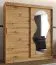 Kleiderschrank Lagginhorn 13, Farbe: Eiche Artisan, 1,8 Meter breit, ein Spiegel, 10 Fächer, Schiebetürenschrank, zwei Kleiderstangen, Aluminiumschienen