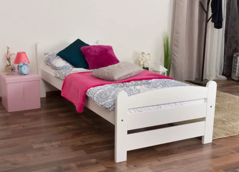 Bettrahmen für Kinder / Kinderbett 100 x 200 cm | Massivholz: Kiefer | Weiß Lackiert Abbildung