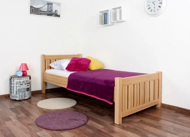 Bettrahmen für Kinder / Kinderbett 90 x 200 cm | Massivholz: Buche | Natur Lackiert Abbildung