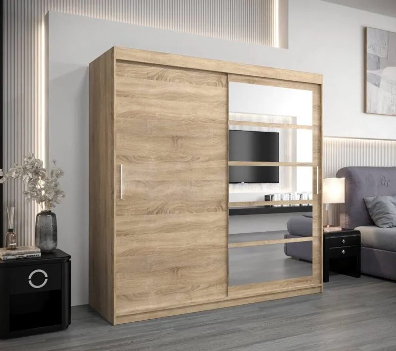 200 cm breiter Kleiderschrank mit 10 Fächern und 2 Türen | Farbe: Sonoma Eiche Abbildung