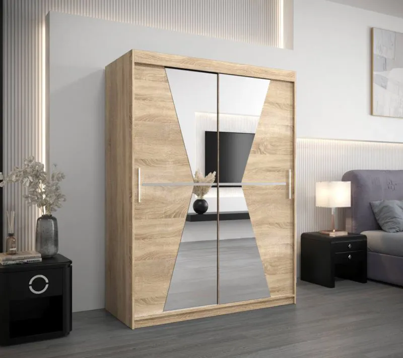 150 cm breiter Kleiderschrank mit 5 Fächern und 2 Türen | Farbe: Sonoma Eiche Abbildung
