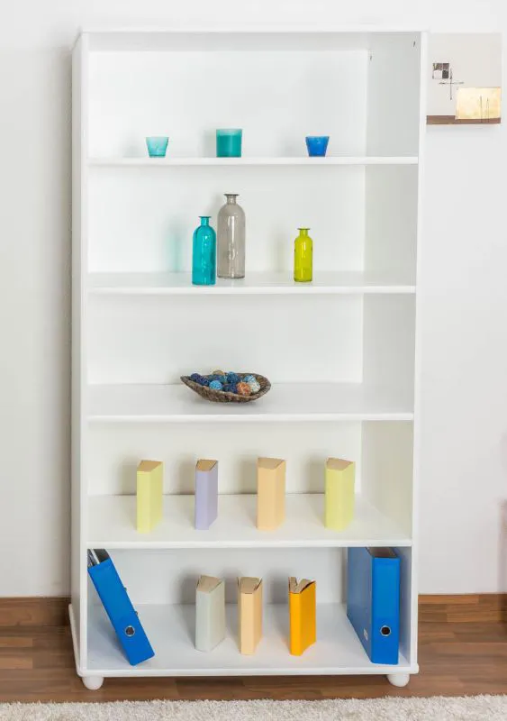 Regal, Küchenregal, Wohnzimmerregal, Bücherregal - 100 cm breit, Kiefer Holz-Massiv, Farbe: Weiß Abbildung