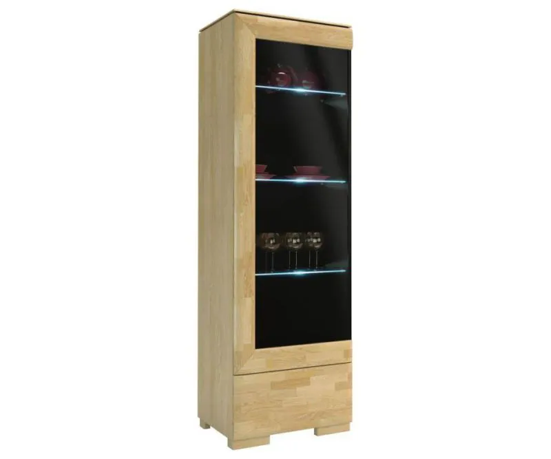 Esszimmerschrank, Vitrine, 61 cm breit, teilmassiv, Optik: Eiche / Schwarz Abbildung