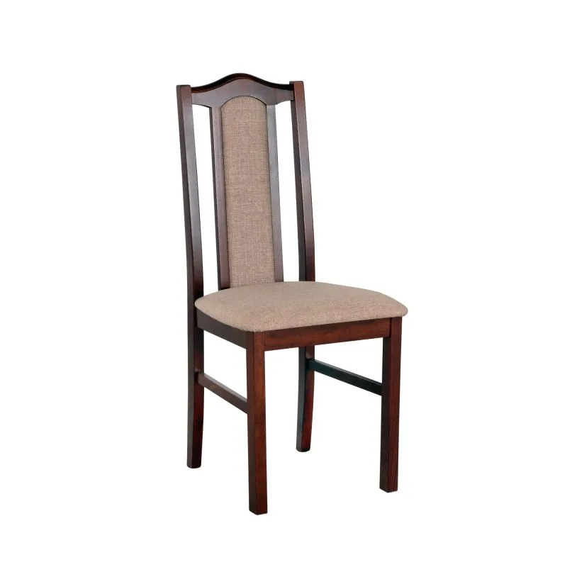 Esszimmerstuhl Twer in klassischer Optik, gepolsterte Sitzfläche, Stofffarbe Beige/Rötlich, Buchenholz lackiert in Nuss, hochwertige Materialien