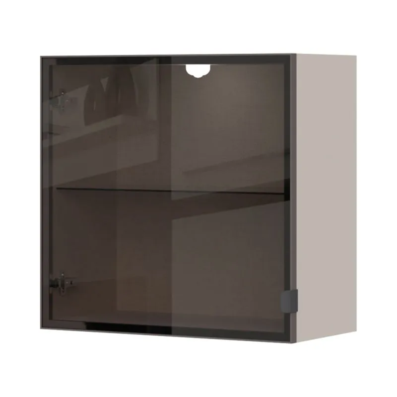 Hängevitrine mit Dunkler Glastür Neiafu 129, Farbe: Kaschmir, Maße: 57 x 60 x 29 cm, inkl. LED-Beleuchtung, zwei Fächer, ein Glaseinlegeboden