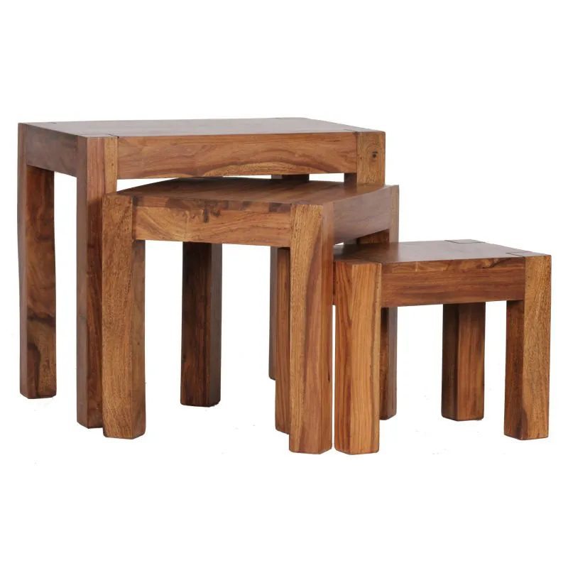 Beistelltisch im 3er Set aus Sheesham Massivholz Apolo 159, Farbe: Sheesham, mit einzigartiger Holzmaserung