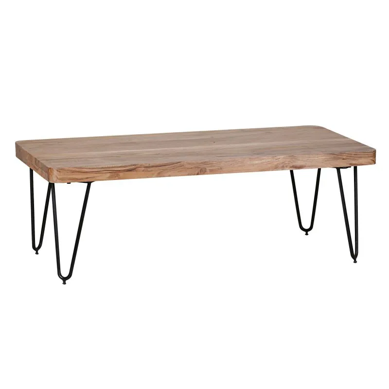 Einzigartiger Couchtisch aus Akazie Massivholz, Farbe: Akazie / Schwarz - Abmessungen: 40 x 60 x 115 cm (H x B x T), mit schöner Maserung