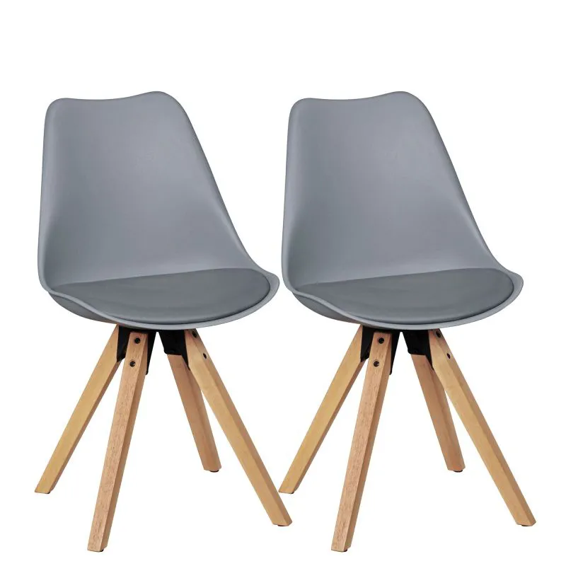 Esszimmerstuhl 2er Set im Skandinavischen Design, Farbe: Grau / Eiche, Sitzschale & Sitzpolster mit Kunstlederbezug