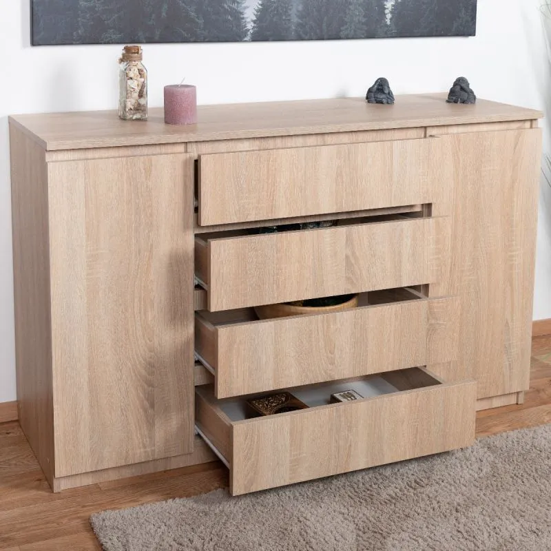 Kommode Olavarria 04, Farbe: Sonoma Eiche - 85 x 138 x 41 cm (H x B x T)