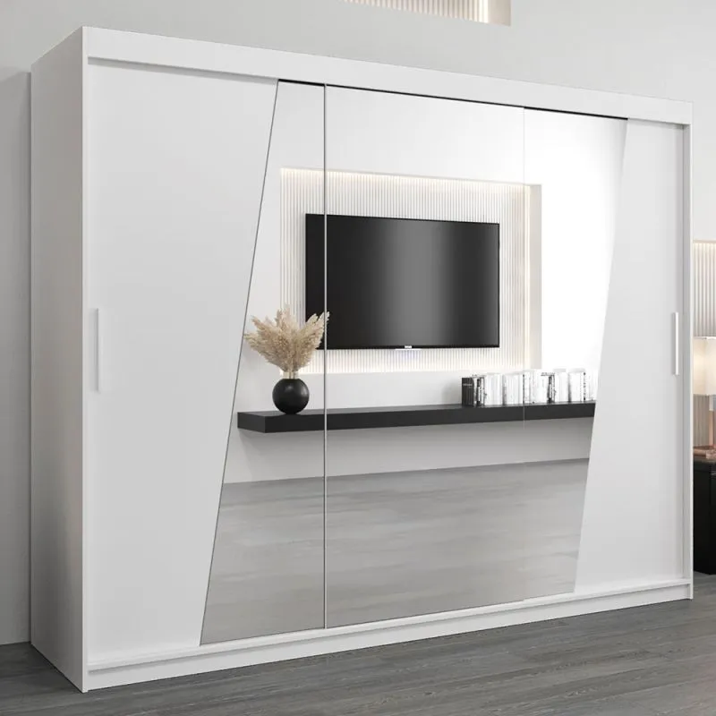 Schiebetürenschrank / Kleiderschrank Guajara 06 mit Spiegel, Farbe: Weiß matt - Abmessungen: 200 x 250 x 62 cm (H x B x T)