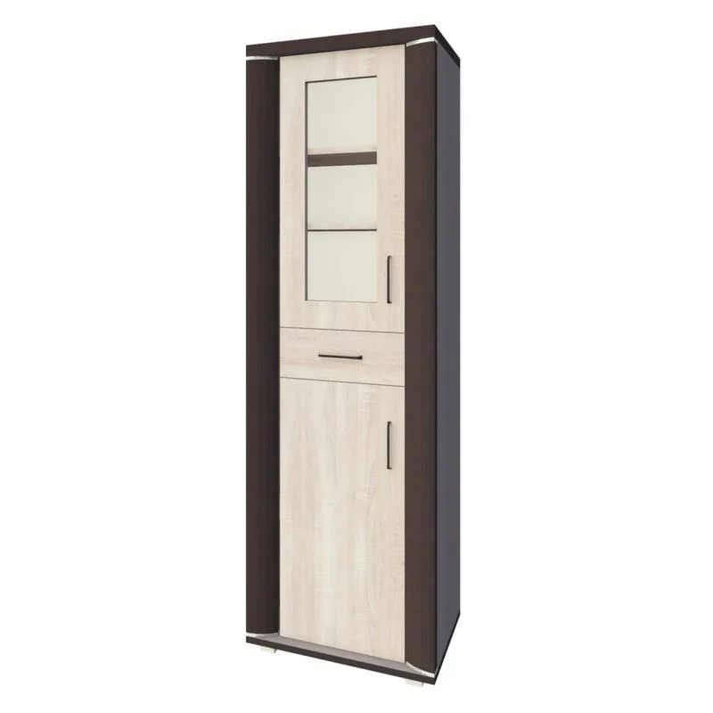 Vitrine Aitape 33, Farbe: Sonoma Eiche dunkel / Sonoma Eiche hell - Abmessungen: 188 x 60 x 40 cm (H x B x T)