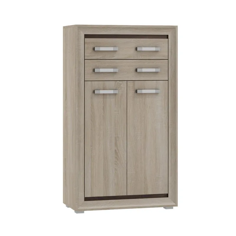 Kommode Kundiawa 07, Farbe: Sonoma Eiche hell / Sonoma Eiche dunkel - Abmessungen: 140 x 80 x 40 cm (H x B x T)