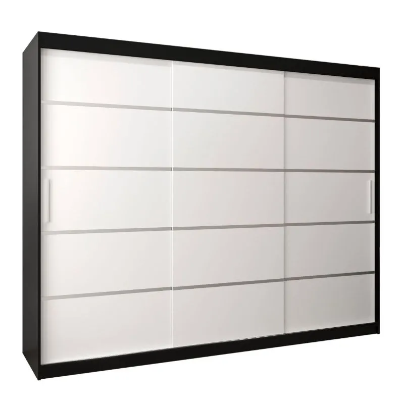250 cm breiter Kleiderschrank mit 10 Fächern und 3 Türen | Farbe: Schwarz Abbildung