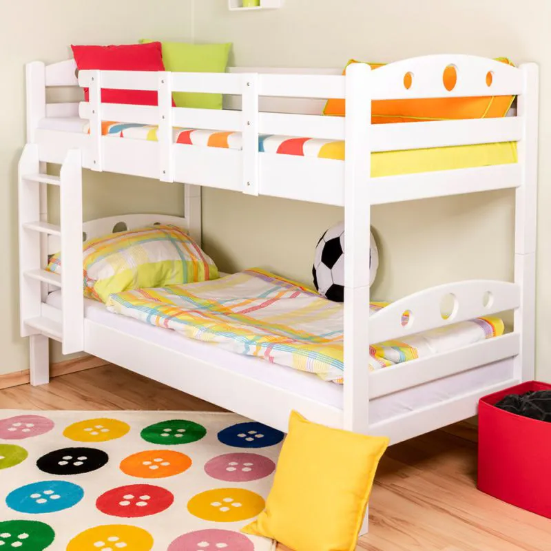 Etagenbett 90 x 200 cm | Massivholz: Buche | Weiß Lackiert | umbaubar in zwei Einzelbetten | Premium-Qualität | inkl. Rollroste Abbildung