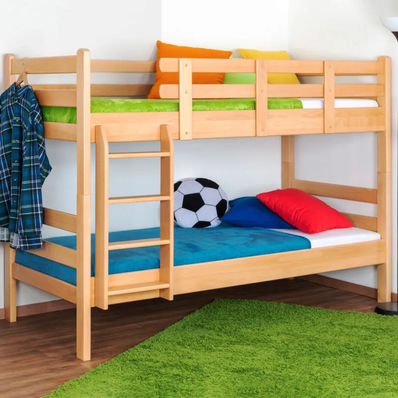 Etagenbett 90 x 200 cm | Massivholz: Buche | Natur Lackiert | umbaubar in zwei Einzelbetten | Premium-Qualität | inkl. Rollroste Abbildung