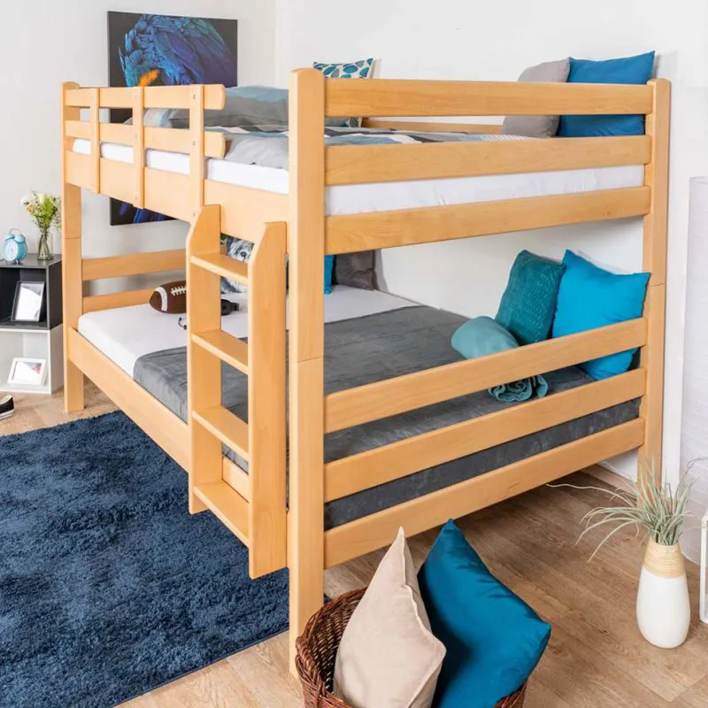 Jugendstockbett 140 x 190 cm | Massivholz: Buche | Natur Lackiert | umbaubar in 2 Einzelbetten | Premium-Qualität | inkl. Rollroste Abbildung