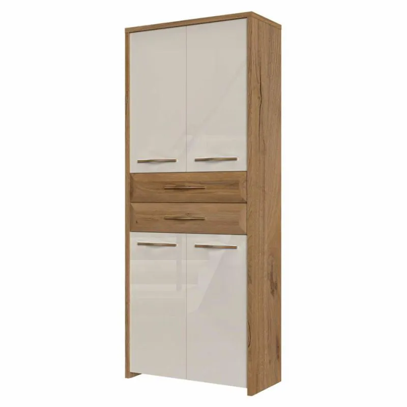 78 cm breiter Kleiderschrank mit 4 Türen, 6 Fächern und 2 Schubladen | Farbe: Beige | Tiefe: 36 cm Abbildung