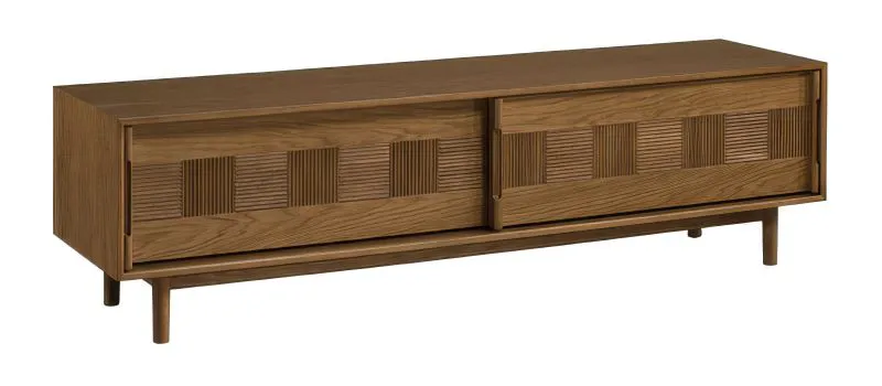 TV-Unterschrank | Eiche Karamell | 183 x 48 x 51 cm | 2 Schiebetüren | 2 Schubladen | 6 Fächer | 3 Einlegeböden | Schiebetürensystem mit Schließdämpfung | Inginele 04
