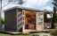 Holz Gartenhaus Anbaudach mit metallverstärkte-Ecken, Fichte terragrau/graualuminium, Trapezblechdach witterungsbeständig, Doppelflügeltür, 6,35 m²