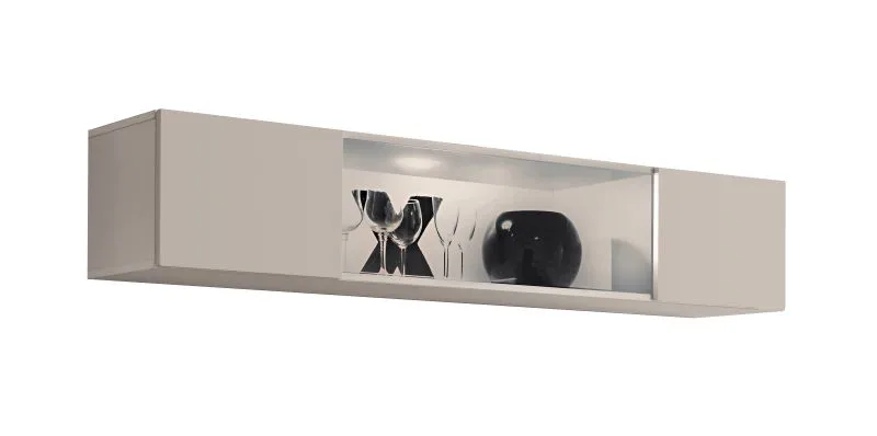 Hängevitrine | Farbe: Kaschmir | 1 Kipptür | 2 Fächer | Push-to-open Funktion | Maße: 160 x 29 x 30 cm | inkl. LED-Beleuchtung