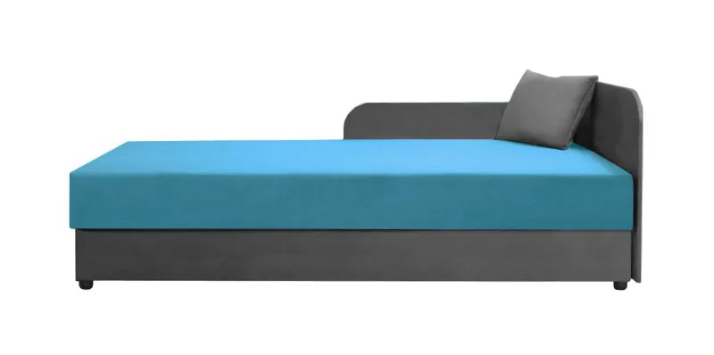 Modernes Tagesbett / Gästebett inkl. Kissen Lobatos 44, Farbe: Grau / Blau, Kopfteil rechts, Sofa-Bett, Liegefläche: 90 x 195 cm, Bonellfederkernung
