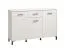 Kommode / Sideboard mit drei Türen Sabas 02, Farbe: Weiß, eine Schublade, sechs Fächer, ABS-Kantenschutz, Griffe & Beine: Schwarz, Maße: 90 x 138 x 40 cm