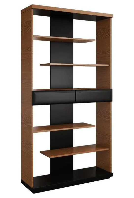 Regal - 102 cm breit, teilmassiv, Farbe: Walnuss / Schwarz Abbildung