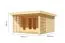 Gartenhaus mit Schneelast von 185 kg/m² aus Holz, inkl. Fußboden, Fichte natur, 38 mm Wandstärke, Terrasse mit Sichtschutz, Pultdach, 3,93 × 3,93 m