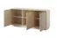 Modernes Sideboard / Kommode mit sechs Fächer Finghall 11, Farbe: Beige, Soft-Close-Funktion, drei Türen, Griffe: Gold, Front: gerillt, für Wohnzimmer
