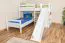 Etagenbett / Spielbett Phillip Buche massiv weiß lackiert mit Rutsche und Regal inkl. Rollrost - 90 x 200 cm, teilbar