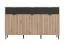 Wohnzimmer Komplett - Set A Zvesdara, 6-teilig, Farbe: Eiche Artisan / Schwarz, zwei Vitrinen, ein TV-Schrank, ein Wandregal, eine Kommode, ein Couchtisch, ABS-Kanten