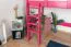 Hochbett 90 x 190 cm, "Easy Premium Line" K22/n, Buche Massivholz rosa lackiert, teilbar