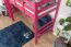 Hochbett 90 x 190 cm, "Easy Premium Line" K22/n, Buche Massivholz rosa lackiert, teilbar