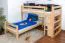 Doppelstockbett L-Form  90 x 200 cm | Buche massiv | natur lackiert | mit Regal | inkl. Rollrost | umbaubar in Einzelbetten Abbildung