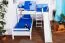 Etagenbett L-Form 90 x 200 cm | Buche massiv | weiß lackiert | mit Regal und Rutsche | inkl. Rollrost | teilbar Abbildung