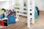 Jugendhochbett 120 x 190 cm | Massivholz: Buche | Weiß Lackiert | umbaubar in Einzelbett | Premium-Qualität | inkl. Rollrost Abbildung