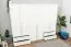 Kleiderschrank | 6 Drehtüren | 4 Schubladen | 5 Fächer | mit 3 Kleiderstangen | 277 cm breit | Farbe: Weiß Abbildung