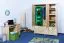 Kleiderschrank | 3 Drehtüren | 4 Schubladen | 4 Fächer | mit Kleiderstange | 154 cm breit | Massivholz | Farbe: Natur Abbildung